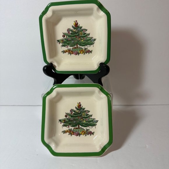 Spode Christmas Tree VTG 70's Trinket Ash Tray Set of 2 Made In England Pls READ - Picture 2 of 9
